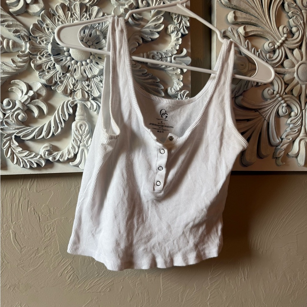 Organic Generation White Ribbed Tank Top Medium